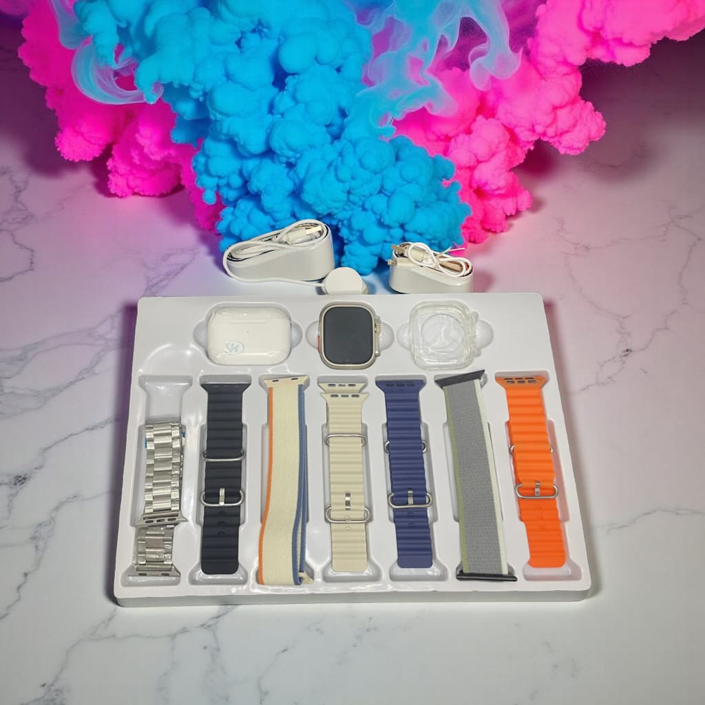 Ultra 2 Smart Watch with 7 Straps + AirPods Pro | Fitness & Health Tracking Smartwatch with Wireless Earbuds Combo