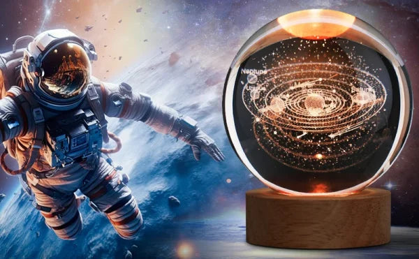 3d Galaxy Solar System Crystal Ball Night Light With Wooden Base For Boys And Girls